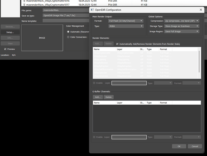 in rendered file elements are not intergated in one exr file